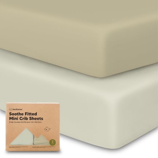 Picture of 2-Pack Mini Crib Sheets Fitted - Pack N Play Sheets for Pack and Play Mattress, Organic Cotton, Soft & Breathable Jersey Playard Bedding, Neutral Mini Toddler Bed Cover for Boys, Girls (Lichen)