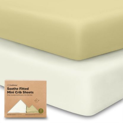 Picture of 2-Pack Mini Crib Sheets Fitted - Pack N Play Sheets for Pack and Play Mattress, Organic Cotton, Soft & Breathable Jersey Playard Bedding, Neutral Mini Toddler Bed Cover for Boys, Girls (Oregano)