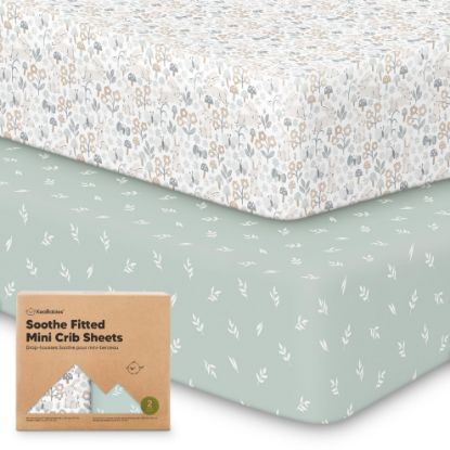 Picture of 2-Pack Mini Crib Sheets Fitted, Pack and Play Sheets - Organic Cotton Pack N Play Sheets for Pack and Play Mattress, Playard Baby Crib Sheets, Jersey Crib Sheets Neutral for Boys, Girls (Prairie)