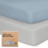 Picture of 2-Pack Mini Crib Sheets Fitted - Pack N Play Sheets for Pack and Play Mattress, Organic Cotton, Soft & Breathable Jersey Playard Bedding, Neutral Mini Toddler Bed Cover for Boys, Girls (Steel)