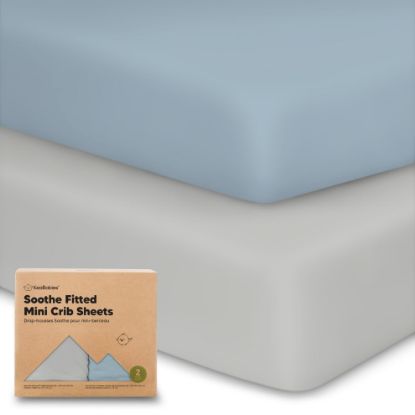 Picture of 2-Pack Mini Crib Sheets Fitted - Pack N Play Sheets for Pack and Play Mattress, Organic Cotton, Soft & Breathable Jersey Playard Bedding, Neutral Mini Toddler Bed Cover for Boys, Girls (Steel)