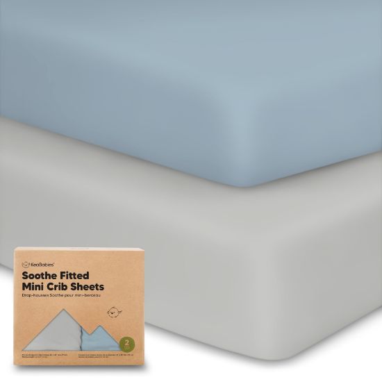 Picture of 2-Pack Mini Crib Sheets Fitted - Pack N Play Sheets for Pack and Play Mattress, Organic Cotton, Soft & Breathable Jersey Playard Bedding, Neutral Mini Toddler Bed Cover for Boys, Girls (Steel)