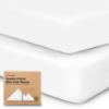 Picture of 2-Pack Mini Crib Sheets Fitted - Pack N Play Sheets for Pack and Play Mattress, Organic Cotton, Soft & Breathable Jersey Playard Bedding, Neutral Mini Toddler Bed Cover for Boys, Girls (Soft White)