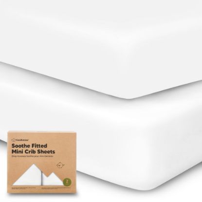 Picture of 2-Pack Mini Crib Sheets Fitted - Pack N Play Sheets for Pack and Play Mattress, Organic Cotton, Soft & Breathable Jersey Playard Bedding, Neutral Mini Toddler Bed Cover for Boys, Girls (Soft White)