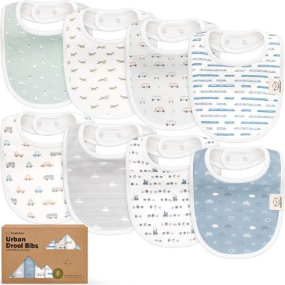 Picture of 8-Pack Organic Baby Bibs for Boys, Girls - Soft Cotton Drooling and Teething Bibs for Baby Girl & Boy, Extra Absorbent, Easy to Clean & Put On for Toddler, Newborn, Infant 0-24 Months (Vessels)