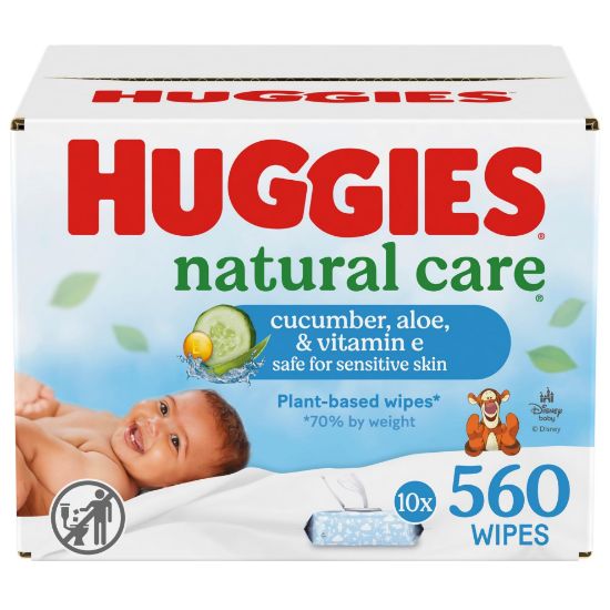 Picture of Huggies Natural Care Cucumber, Aloe and Vitamin E Baby Wipes, Hypoallergenic, Scented, 10 Flip-Top Packs (560 Wipes Total), Packaging May Vary