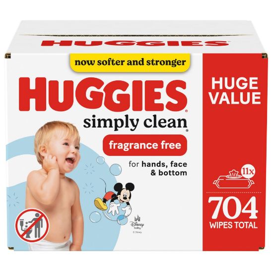 Picture of Huggies Simply Clean Unscented Baby Diaper Wipes, 11 Flip-Top Packs (704 Wipes Total), Packaging May Vary