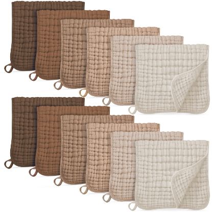 Picture of Unnivoll Muslin Burp Cloths for Baby 100% Cotton Burping Cloths for Boys Girls Large 20''X10'' Extra Soft and Absorbent 12 Pack - Gradient Coffee