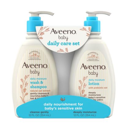 Picture of Aveeno Baby Daily Care Gift Set with Oat Extract & Prebiotic Oat, Contains Daily Moisturizing Body Lotion & Gentle 2-in-1 Baby Bath Wash & Shampoo, Hypoallergenic & Paraben-Free, Two Pack