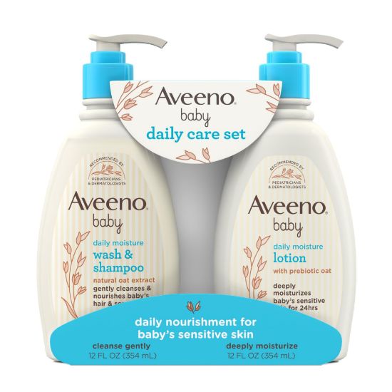 Picture of Aveeno Baby Daily Care Gift Set with Oat Extract & Prebiotic Oat, Contains Daily Moisturizing Body Lotion & Gentle 2-in-1 Baby Bath Wash & Shampoo, Hypoallergenic & Paraben-Free, Two Pack