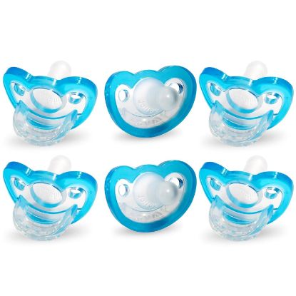 Picture of RaZbaby Jollypop Pacifier for Newborns & Up, USA Made, Natural Shaped Orthodontic Binky, Lovingly Shared in NICUs & Hospitals Worldwide, Medical-Grade 100% BPA-Free - 0-3 Months, 6 Pack - Blue