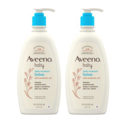 Picture of Aveeno Baby Daily Moisture Body Lotion for Sensitive Skin, Hypoallergenic Moisturizing Baby Lotion with Nourishing Oat to Deeply Moisturize Baby's Skin, Fragrance-Free, 18 fl. oz, 2 Pack