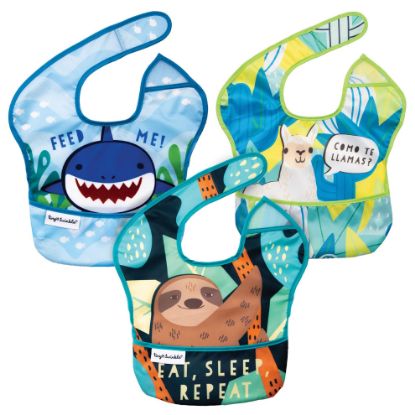 Picture of Tiny Twinkle Mess-Proof Baby Bib - Waterproof Bib for Baby Boy or Girl - Machine Washable - Adjustable Closure - PVC BPA & Phthalate Free -Great for Travel - Baby Food Bibs (3 Pack, Sloth, Shark,