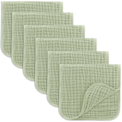 Picture of Comfy Cubs Muslin Burp Cloths 20" x 10", Pack of 6 - Large, 6-Layer, Ultra Absorbent 100% Cotton for Baby Drool and Messes - Soft, Safe & Gentle Baby Burp Cloths Set for Boys & Girls - Sage