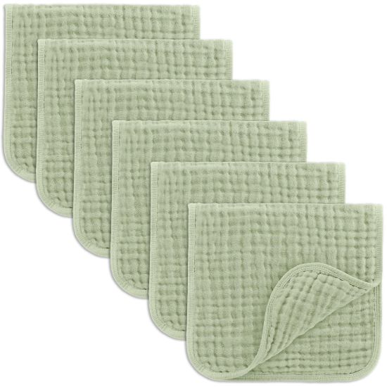 Picture of Comfy Cubs Muslin Burp Cloths 20" x 10", Pack of 6 - Large, 6-Layer, Ultra Absorbent 100% Cotton for Baby Drool and Messes - Soft, Safe & Gentle Baby Burp Cloths Set for Boys & Girls - Sage
