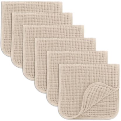 Picture of Comfy Cubs Muslin Burp Cloths 20" x 10", Pack of 6 - Large, 6-Layer, Ultra Absorbent 100% Cotton for Baby Drool and Messes - Soft, Safe & Gentle Baby Burp Cloths Set for Boys & Girls - Sand