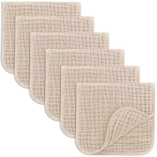 Picture of Comfy Cubs Muslin Burp Cloths 20" x 10", Pack of 6 - Large, 6-Layer, Ultra Absorbent 100% Cotton for Baby Drool and Messes - Soft, Safe & Gentle Baby Burp Cloths Set for Boys & Girls - Sand