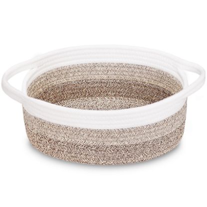 Picture of ABenkle Small Basket with Handles - Decorative Durable Rope Woven Storage Bin Shelf Storage Organizer Cube, Easter Baby Gift Basket, 12"x8"x5"