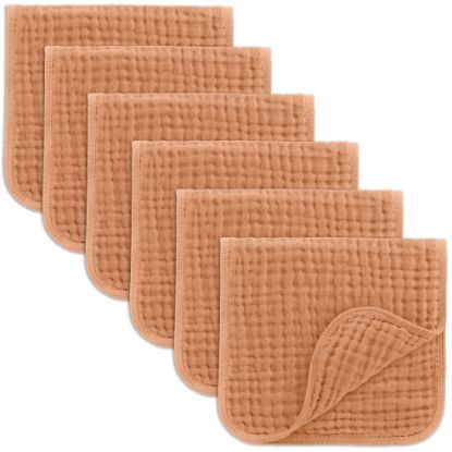 Picture of Comfy Cubs Muslin Burp Cloths 20" x 10", Pack of 6 - Large, 6-Layer, Ultra Absorbent 100% Cotton for Baby Drool and Messes - Soft, Safe & Gentle Baby Burp Cloths Set for Boys & Girls - Caramel