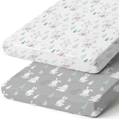 Picture of Pack n Play Sheets, BROLEX 2 Pack Mini Crib Sheets,Stretchy Portable Fitted Playard Sheet Set, Convertible Playard Mattress Cover,Ultra Soft Breathable Material,Pink-Bellied Rabbit