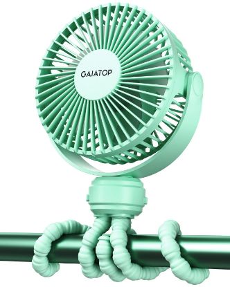 Picture of Gaiatop Mini Portable Stroller Fan, Battery Operated Small Clip on, Detachable 3 Speed Rechargeable, 360° Rotate Flexible Tripod Better Cooling for Car Seat Crib Treadmill Travel Green