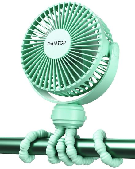 Picture of Gaiatop Mini Portable Stroller Fan, Battery Operated Small Clip on, Detachable 3 Speed Rechargeable, 360° Rotate Flexible Tripod Better Cooling for Car Seat Crib Treadmill Travel Green