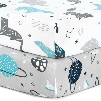 Picture of BROLEX Baby Fitted Crib Sheets: Kid Crib Sheets - Set of 2 for Toddler Standard Size Crib Mattress for Boys and Girls - Jersey Knit Crib Bed Sheets Space Planet