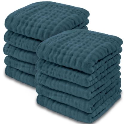 Picture of Comfy Cubs Muslin Baby Washcloths 10 Pack - Soft 6-Layer Cotton Wash Cloths for Sensitive Skin - 10"x10" Large, Gentle, Absorbent Infant Essentials for Newborn and Toddlers - (Neptune)