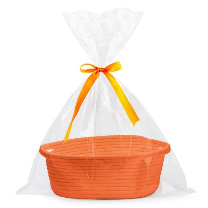 Picture of Pro Goleem Small Woven Basket with Gift Bags and Ribbons Durable Baskets for Gifts Empty Small Rope Basket for Storage 12"X 8" X 5" Baby Toy Basket with Handles, Orange
