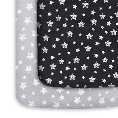 Picture of Pack and Play Sheets, 2 Pack Mini Crib Sheets, Stretchy Playard Fitted Sheet, Compatible with Graco Pack n Play, Soft and Breathable Material, Grey & Black