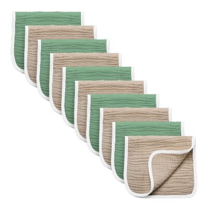 Picture of Synrroe Burp Cloths Large, Muslin Burp Cloths for Baby Girls and Boys, Pack of 10 Extra Absorbent and Soft Muslin, 6 Layers 20 by 10 Inches 100% Cotton (Brown-Green 10 Pack)