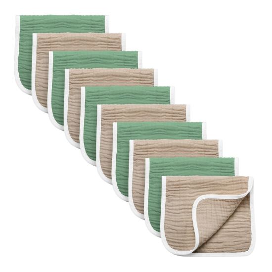 Picture of Synrroe Burp Cloths Large, Muslin Burp Cloths for Baby Girls and Boys, Pack of 10 Extra Absorbent and Soft Muslin, 6 Layers 20 by 10 Inches 100% Cotton (Brown-Green 10 Pack)
