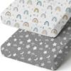 Picture of Pack n Play Sheets, BROLEX 2 Pack Mini Crib Sheets,Stretchy Portable Fitted Playard Sheet Set, Convertible Playard Mattress Cover,Ultra Soft Breathable Material,Rainbow Stars