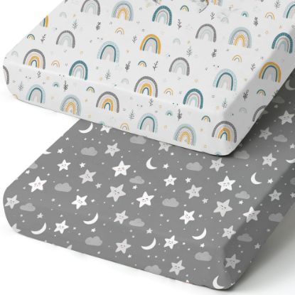 Picture of Pack n Play Sheets, BROLEX 2 Pack Mini Crib Sheets,Stretchy Portable Fitted Playard Sheet Set, Convertible Playard Mattress Cover,Ultra Soft Breathable Material,Rainbow Stars