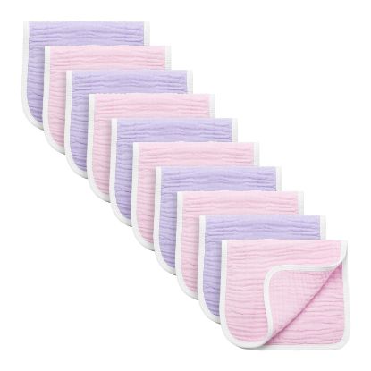 Picture of Synrroe Burp Cloths Large, Muslin Burp Cloths for Baby Girls, Pack of 10 Extra Absorbent and Soft Muslin, 6 Layers 20 by 10 Inches 100% Cotton (Pink-Purple 10 Pack)