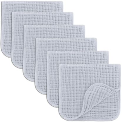 Picture of Comfy Cubs Muslin Burp Cloths 20" x 10", Pack of 6 - Large, 6-Layer, Ultra Absorbent 100% Cotton for Baby Drool and Messes - Soft, Safe & Gentle Baby Burp Cloths Set for Boys & Girls - Slate