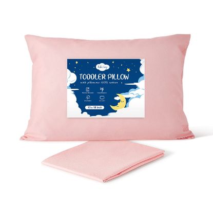 Picture of Babebay Toddler Pillow,13X18 Soft Kid Pillow for Sleeping, Machine Washable Toddler Pillow with Cotton Pillowcase, Age 2 to 5 (Pink)