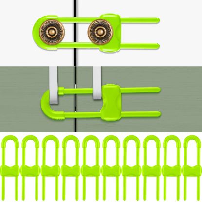 Picture of Jetec 10 Pieces Cabinet Locks for Babies, U-Shaped Proofing Drawers Safety Child Locks Adjustable, Easy to Use Childproof Latch for Knob Handle on Kitchen Door Storage Cupboard Closet (Green)