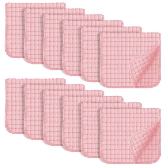 Picture of SWEET DOLPHIN 12 Pack Muslin Burp Cloths Large 100% Cotton Hand Washcloths for Baby - Baby Essentials Extra Absorbent and Soft Boys & Girls Milk Spit Up Rags for Newborn Registry - Pink, 20" X10"