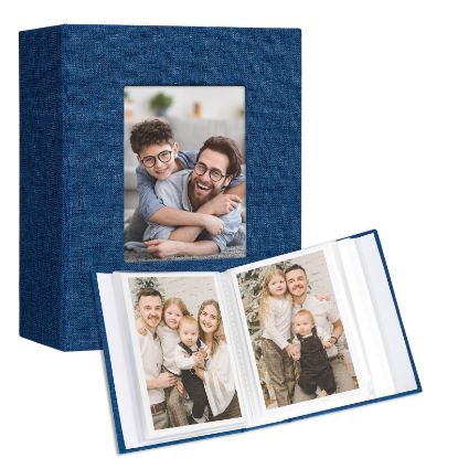 Picture of Vienrose Small Photo Album 4x6 holds 100 Photos 2 Pack, Mini Baby Photo Album Linen Cover for Gifts Wedding Family, Blue