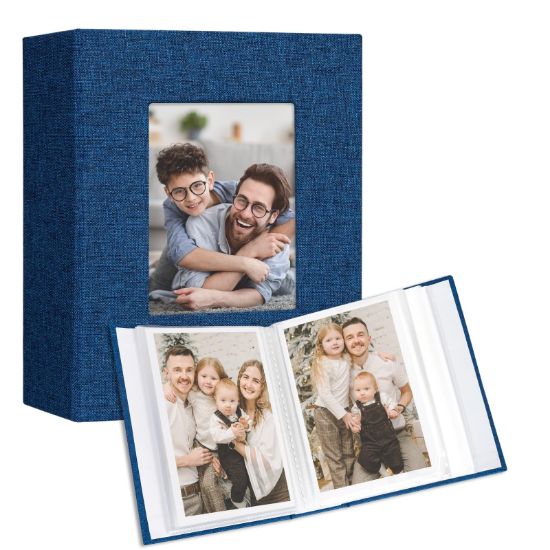 Picture of Vienrose Small Photo Album 4x6 holds 100 Photos 2 Pack, Mini Baby Photo Album Linen Cover for Gifts Wedding Family, Blue