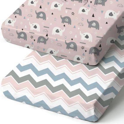 Picture of Pack n Play Sheets, BROLEX 2 Pack Mini Crib Sheets,Stretchy Portable Fitted Playard Sheet Set, Convertible Playard Mattress Cover,Ultra Soft Breathable Material,Elephants Waves