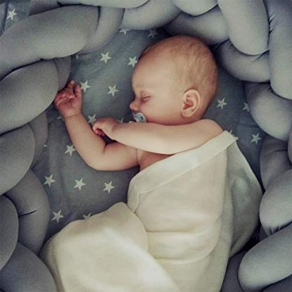 Picture of LOAOL Baby Crib Bumper Knotted Braided Plush Nursery Cradle Decor Newborn Gift Pillow Cushion Junior Bed Sleep Bumper (3 Meters, Gray)