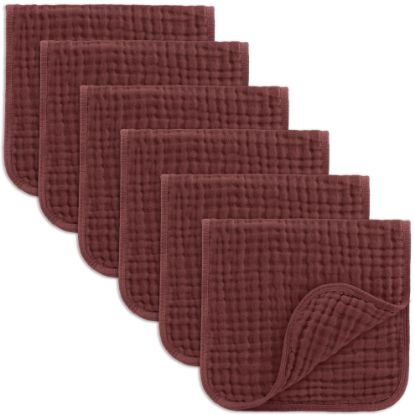Picture of Comfy Cubs Muslin Burp Cloths Set Large 100% Cotton Hand Washcloths for Babies, Baby Essentials 6 Layers Extra Absorbent and Soft Boys & Girls Baby Bibs & Burp Cloths Set (Wine, 6-Pack, 20" X10")