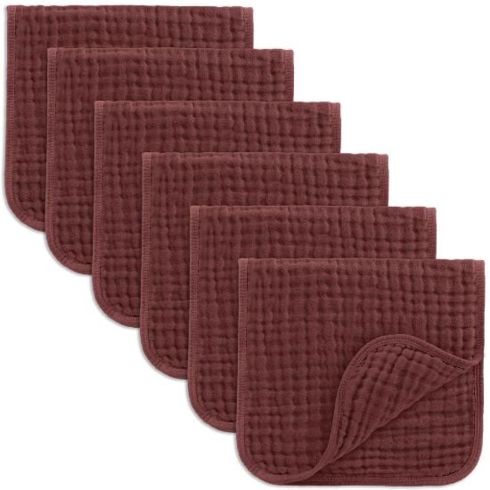 Picture of Comfy Cubs Muslin Burp Cloths Set Large 100% Cotton Hand Washcloths for Babies, Baby Essentials 6 Layers Extra Absorbent and Soft Boys & Girls Baby Bibs & Burp Cloths Set (Wine, 6-Pack, 20" X10")