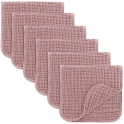 Picture of Comfy Cubs Muslin Burp Cloths 20" x 10", Pack of 6 - Large, 6-Layer, Ultra Absorbent 100% Cotton for Baby Drool and Messes - Soft, Safe & Gentle Baby Burp Cloths Set for Boys & Girls - Mauve