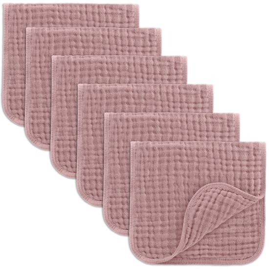 Picture of Comfy Cubs Muslin Burp Cloths 20" x 10", Pack of 6 - Large, 6-Layer, Ultra Absorbent 100% Cotton for Baby Drool and Messes - Soft, Safe & Gentle Baby Burp Cloths Set for Boys & Girls - Mauve