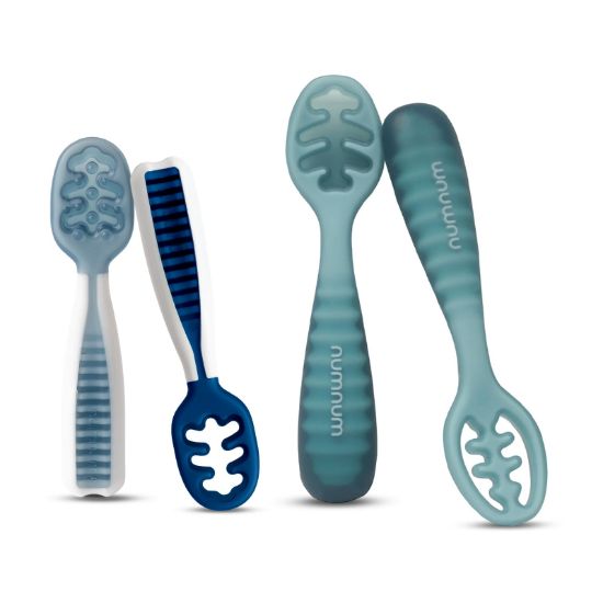 Picture of NumNum Baby Spoons Set, Pre-Spoon GOOtensils for Kids Aged 6+ Months - First Stage, Baby Led Weaning (BLW) Spoon - Self Feeding, Silicone Toddler Food Utensils - 1-Pack, 4 Spoons