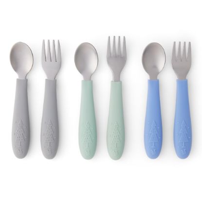 Picture of Elk and Friends Kids Silverware with Silicone Handle | Childrens Safe Flatware | Toddler Utensils | Baby Spoons + Forks | Stainless Steel Cutlery