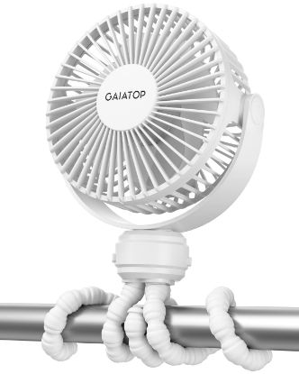 Picture of Gaiatop Mini Portable Stroller Fan, Battery Operated Small Clip on, Detachable 3 Speed Rechargeable, 360° Rotate Flexible Tripod Better Cooling for Car Seat Crib Treadmill Travel White